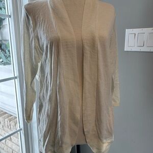 Kismet Cream Open-Front Ribbed Trim Cardigan